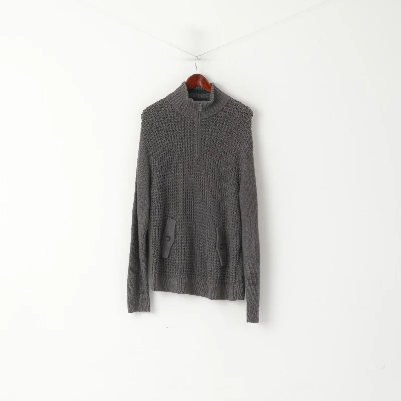 Instant Discount Original Penguin Men L Jumper Grey Cotton Blend Knit Zip Neck Pockets Sweater Instant Discount Original Penguin Men L Jumper Grey Cotton Blend Knit Zip Neck Pockets Sweater