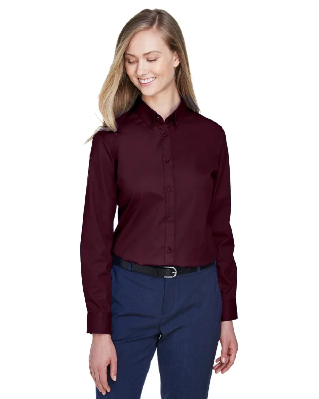 New Markdowns Core 365 Operate Ladies Long Sleeve Twill Shirt | Burgundy