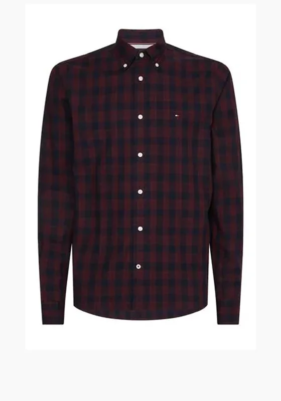 Act Now Tommy Hilfiger Check Oxford Shirt, Desert Sky & Deep Rouge
