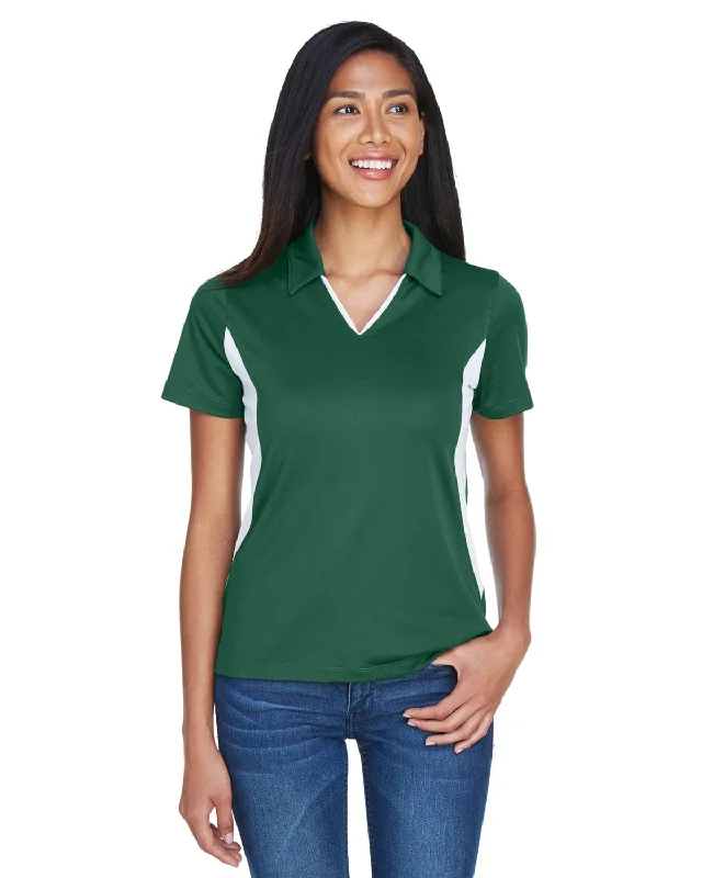 Limited Availability Harriton Ladies Side Block Micro-Pique Polo Shirt | Dk Green/ White