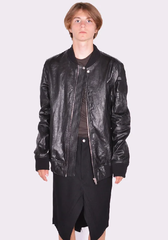 Super Bargain RICK OWENS MEN RU02D6789 LBW CLASSIC FLIGHT LEATHER JACKET BLACK