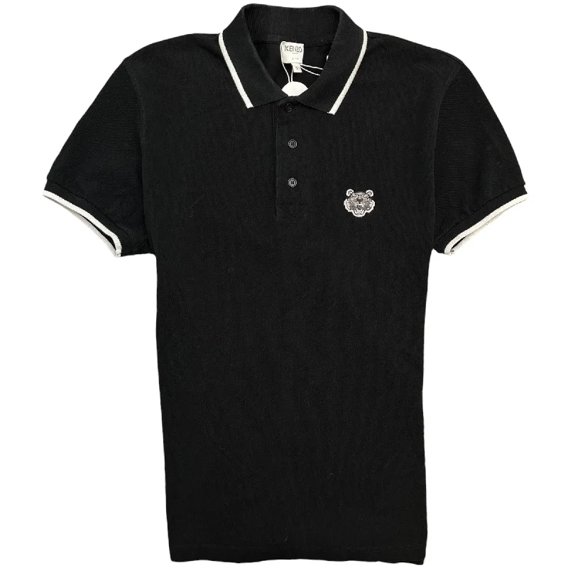 Hurry In Men's Embroidered Tiger Polo Shirt Black Size S