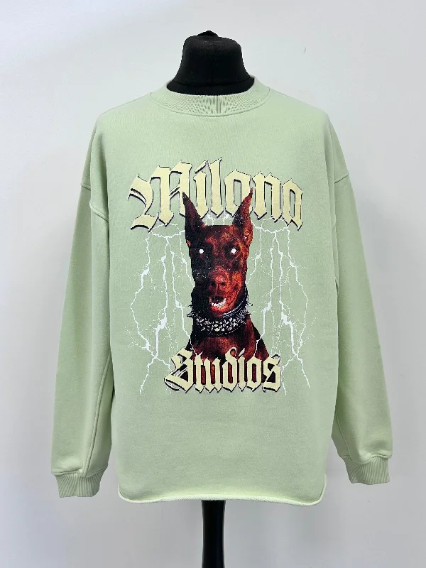 YEAR-End Clearance Matcha Green Heavyweight Graphic Open Hem Sweatshirt.