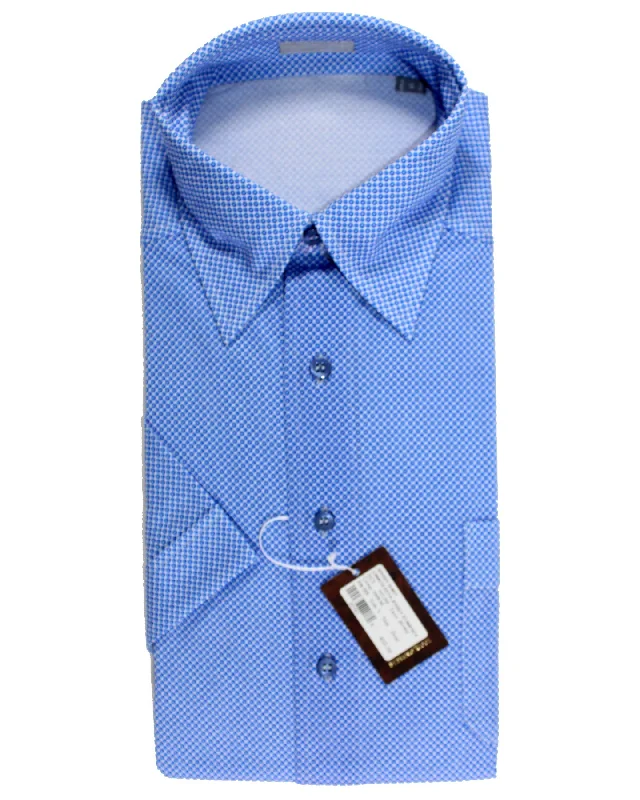New Deals Stefano Ricci Short Sleeve Shirt Royal Blue Pattern - S