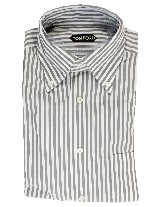 Price Cut Tom Ford Button-Down Shirt White Gray Stripes 39 - 15 1/2 SALE
