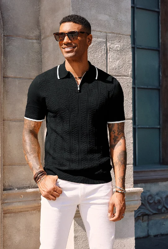 Seasonal Clearance Mens Vintage Polo Shirts Texture Pattern Knit Golf Polo Shirts