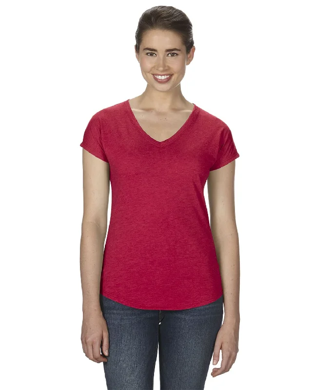Lowest Rates Anvil Ladies Triblend V-Neck T-Shirt | Heather Red