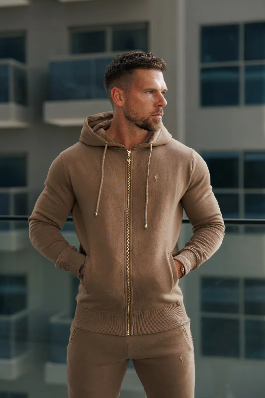 Weekend Deals to Make You Happy FS Taupe / Gold Full Zip Hoodie with Pockets - FSH1248