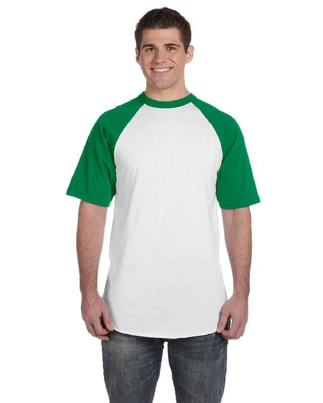 Weekend Savings Spree Augusta 50/50 Short Sleeve Raglan T-Shirt | White/ Kelly