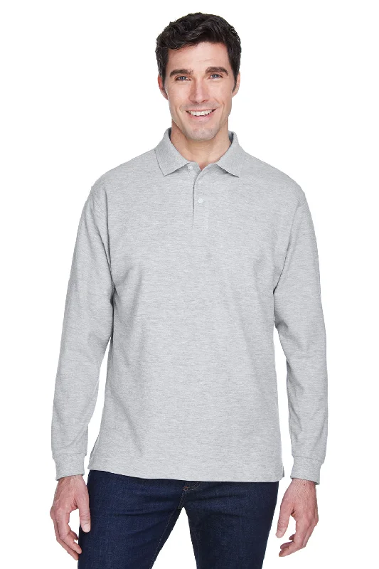 Overstock Devon & Jones Mens Long Sleeve Polo Shirt - Heather Grey