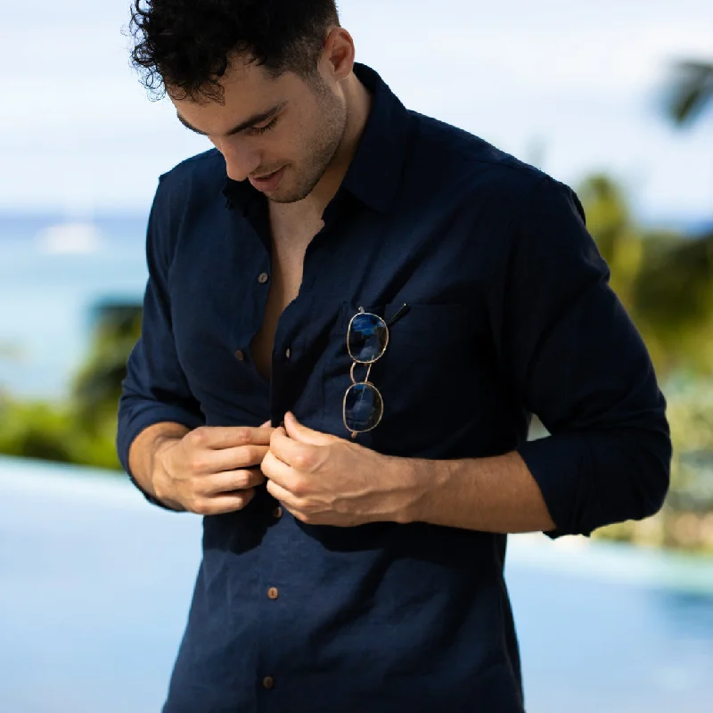 Weekend Deals to Brighten Your Day The Solid Weekend - Long Sleeve Navy Hemp Shirt