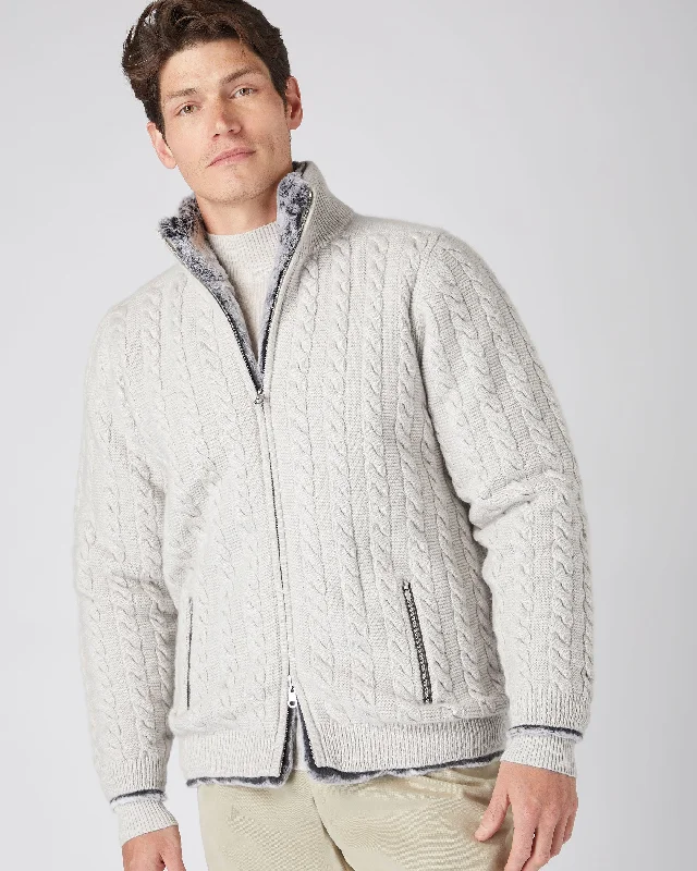 Deal Dash Men's Aspen Cable Fur Cardigan Pebble Grey