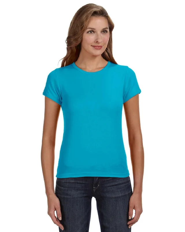 Great Deals Anvil 1x1 Rib Scoop Neck T-Shirt | Caribbean Blue