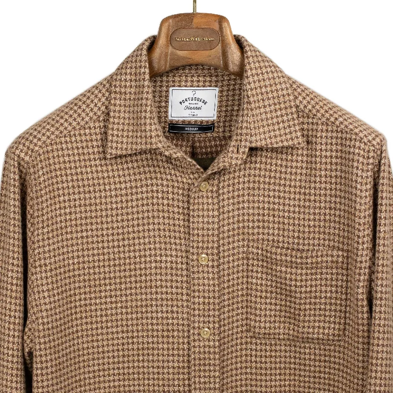 Shop Now Abstract Pied Poule shirt in tan and brown cotton flannel