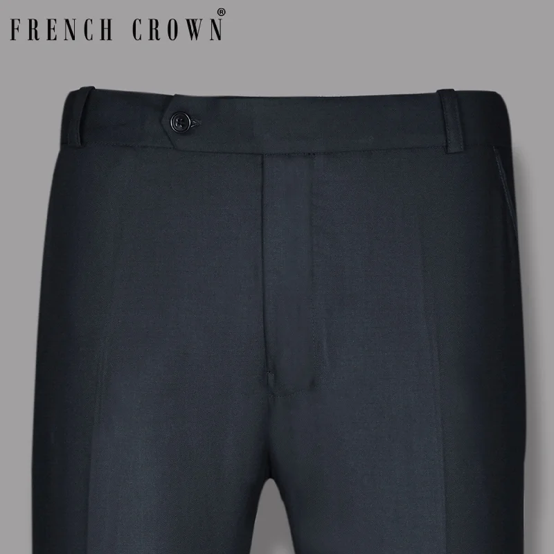 Final Offer Navy Subtle Textured Wool Blend Formal Pant