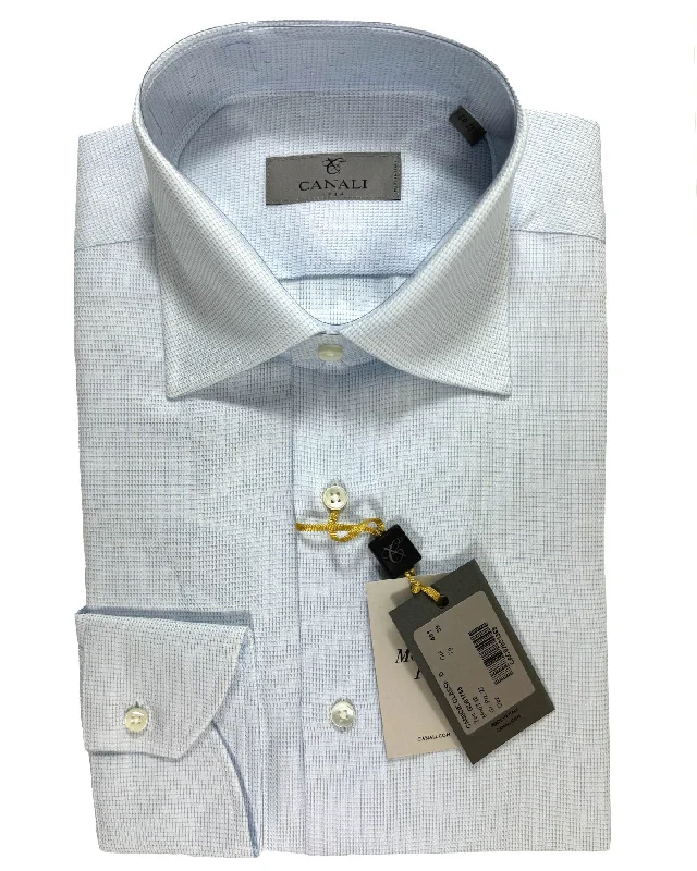 Year-End Deals Canali Dress Shirt White Blue Micro Pattern - Modern Fit 39 - 15 1/2