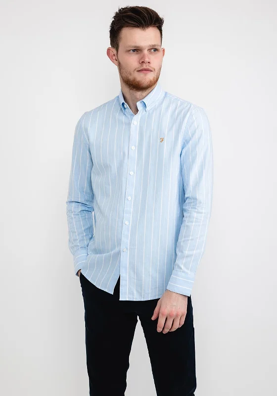 Stock Clearance Farah Brewer Wide Stripe Long Sleeve Shirt, Sky Blue