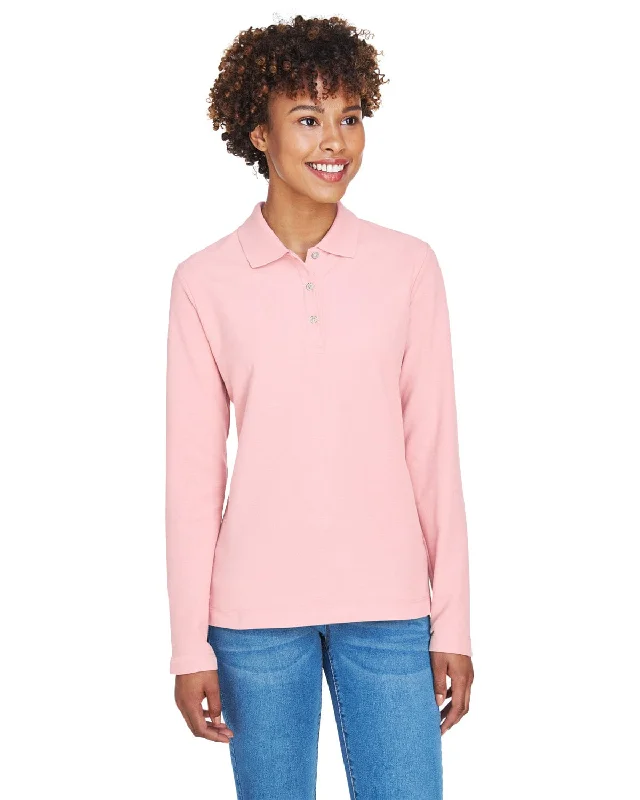 Mega Discount Devon & Jones Ladies Long Sleeve Polo Shirt | Pink