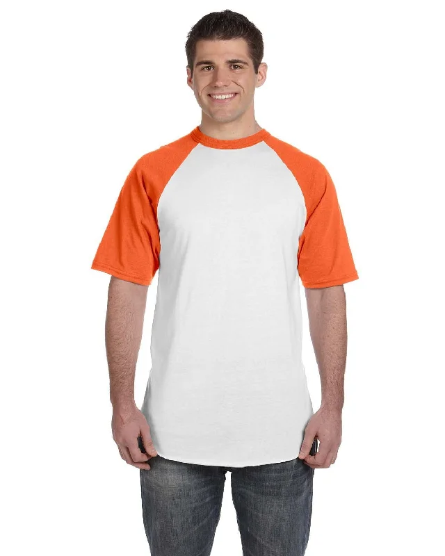 Weekend Steals Await Augusta 50/50 Short Sleeve Raglan T-Shirt | White/ Orange