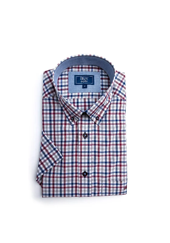 Loyalty Reward Daniel Grahame Ivano Check Short Sleeve Shirt, Burgundy Multi