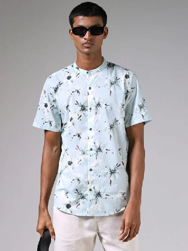 Price Break ETA Teal Printed Cotton Resort-Fit Shirt