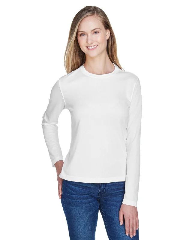 Price Rollback Core 365 Agility Ladies Performance Long Sleeve Pique Crew Neck | White