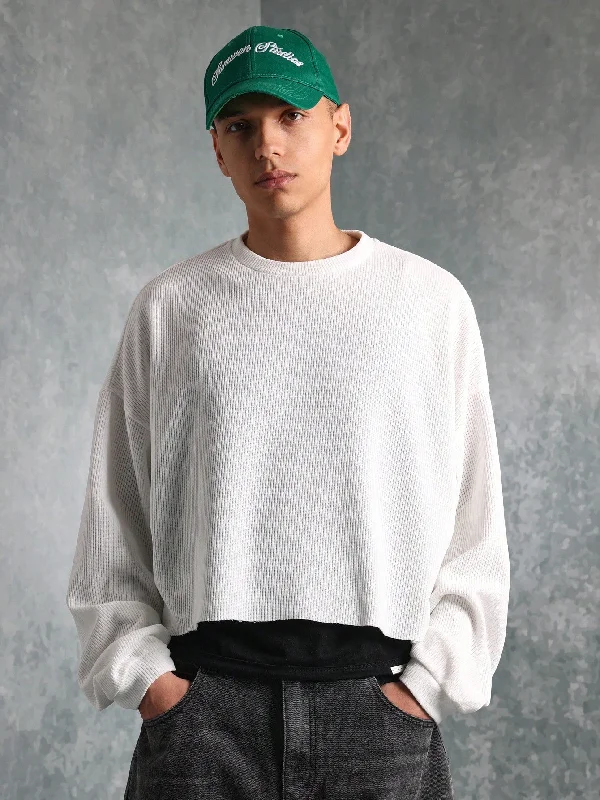 Massive Savings Crop Fit Rib Texture Raw Edge Hem Sweatshirt