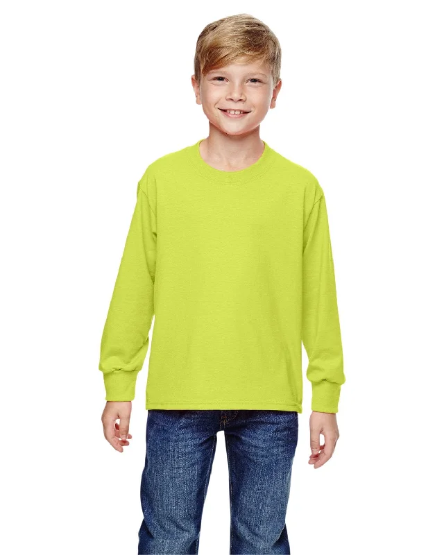 Discount Mania Fruit of the Loom Youth Heavy Cotton Long Sleeve T-Shirt | Safety Green