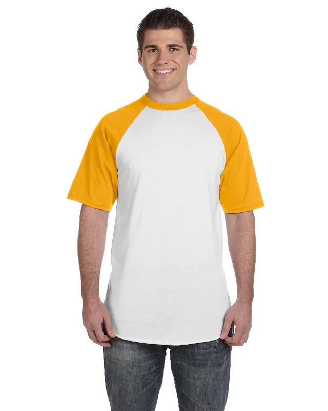 Celebrate the Weekend with Discounts Augusta 50/50 Short Sleeve Raglan T-Shirt | White/ Gold