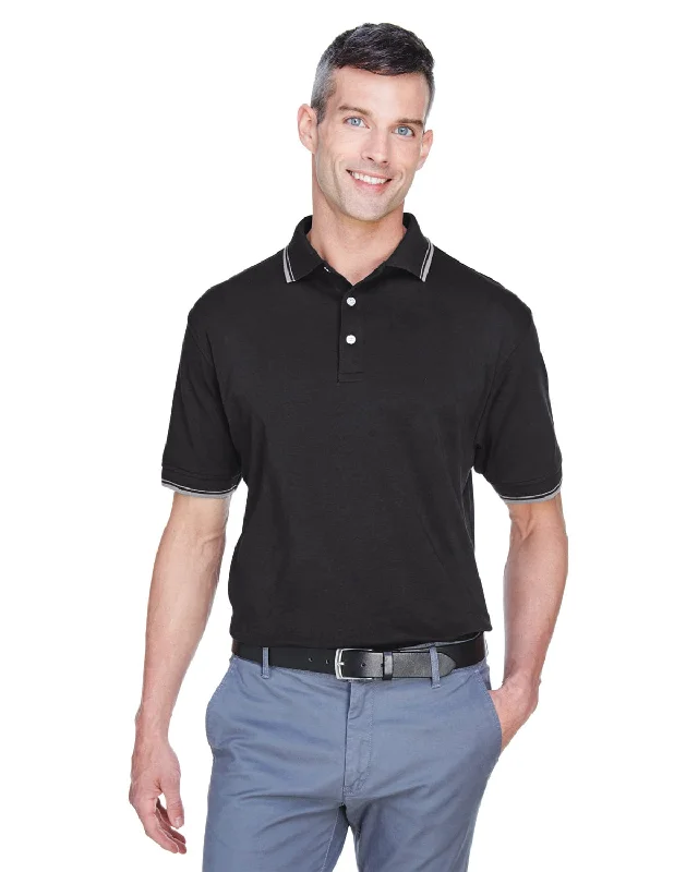 Final Markdown Devon & Jones Tipped Perfect Pima Polo Shirt | Black/ Grey Hthr
