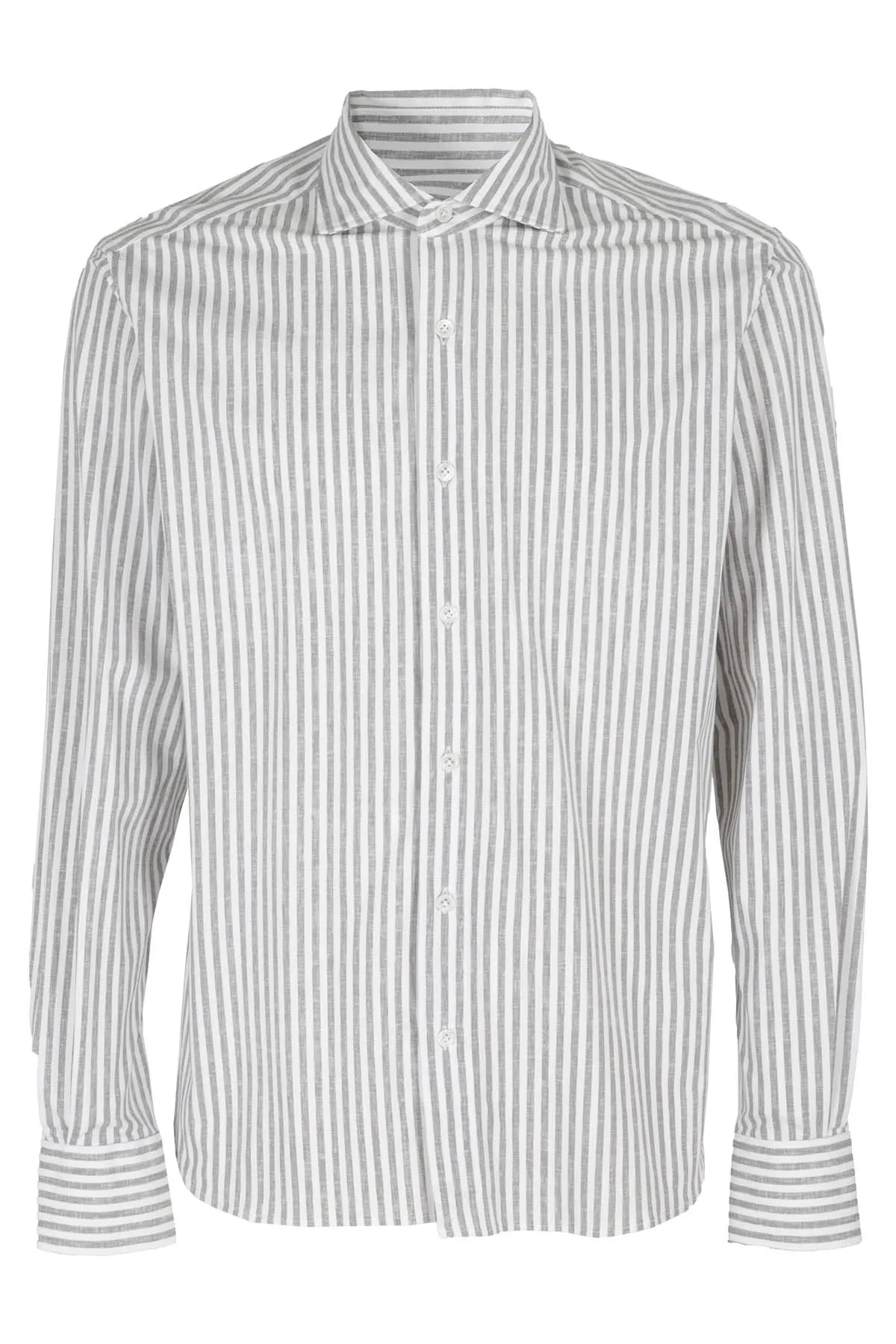 Special Buy Gray Stripe Jersey Stretch Dress Shirt Slim Fit- Orian