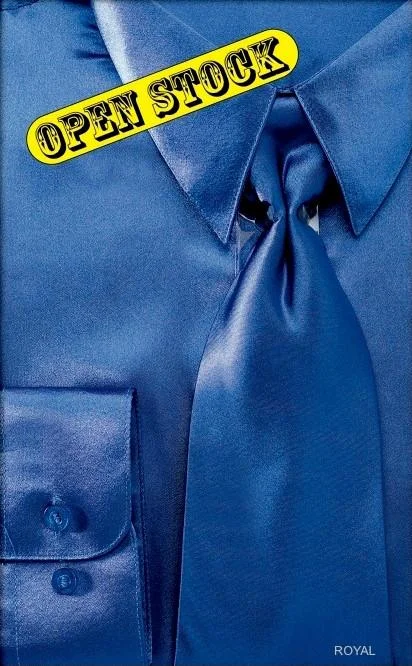 Steal Deal Men's Royal Blue Satin Dress Shirt with Tie & Handkerchief