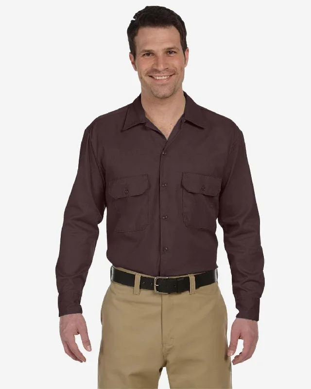 Unwind with Weekend Discounts Dickies Long Sleeve Work Shirt | Dark Brown