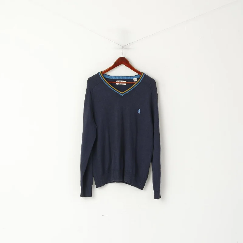 Extra Savings Original Penguin Men XL Jumper Navy Cotton Cashmere Blend V Neck Logo Sweater Extra Savings Original Penguin Men XL Jumper Navy Cotton Cashmere Blend V Neck Logo Sweater