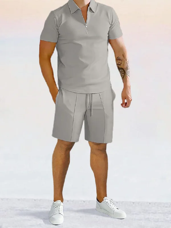 Don't Delay Casual Solid Color Polo Shirt Sets