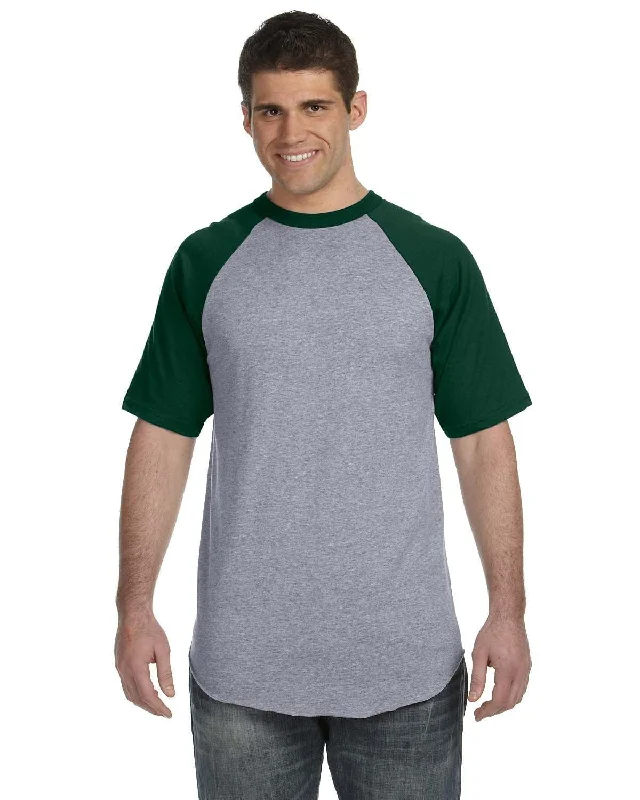 Weekend Extravaganza: Shop Now Augusta 50/50 Short Sleeve Raglan T-Shirt | Ath Hthr/ Dk Grn