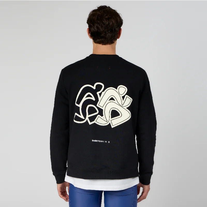 Weekend Bargains to Sizzle Cotton Fleece Mirrored Runner Crewneck - Black