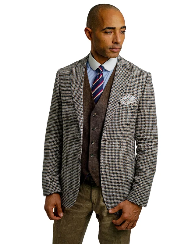 Weekend Bargains to Indulge In Beige Cotton Linen Gun Club Check Jacket
