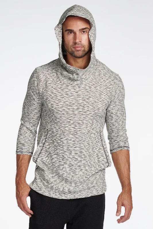Weekend Discounts to Enjoy Men's Cambridge 3/4 Sleeve Cowl Neck Visor Hoodie Sweater - Variegated Ivory/Black Weekend Discounts to Enjoy Men's Cambridge 3/4 Sleeve Cowl Neck Visor Hoodie Sweater - Variegated Ivory/Black