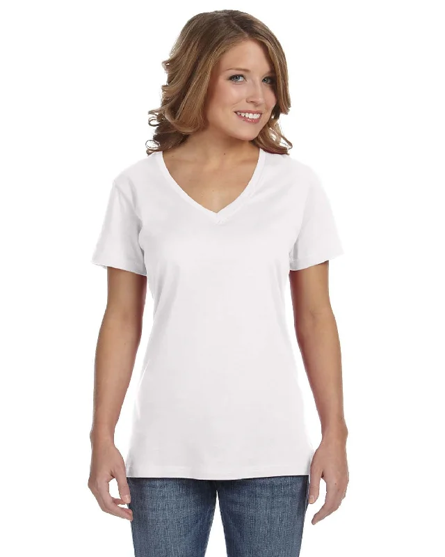 Extra Discount Anvil Ladies Featherweight V-Neck T-Shirt | White