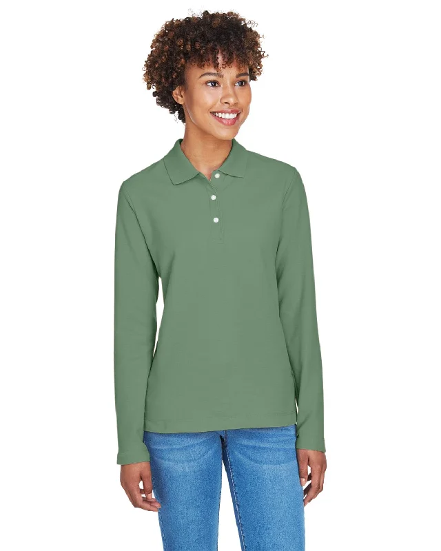 Markdown Sale Devon & Jones Ladies Long Sleeve Polo Shirt | Dill