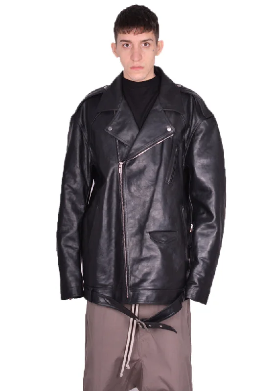 Year-End Sale RICK OWENS MEN RU01D3773 JUMBO LUKE STOOGES LEATHER JACKET BLACK