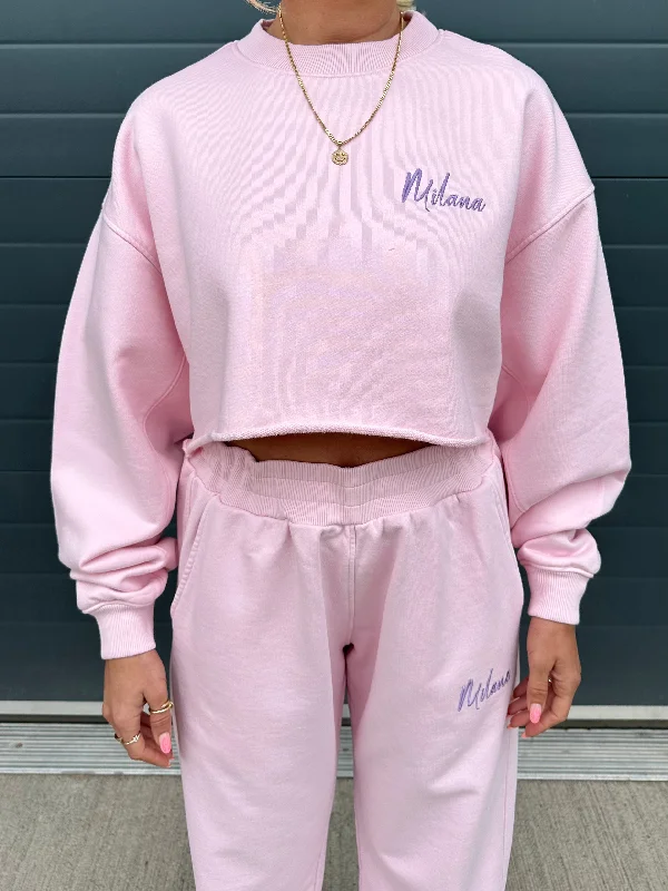 Low Cost Pink Essential Cropped Sweatshirt.