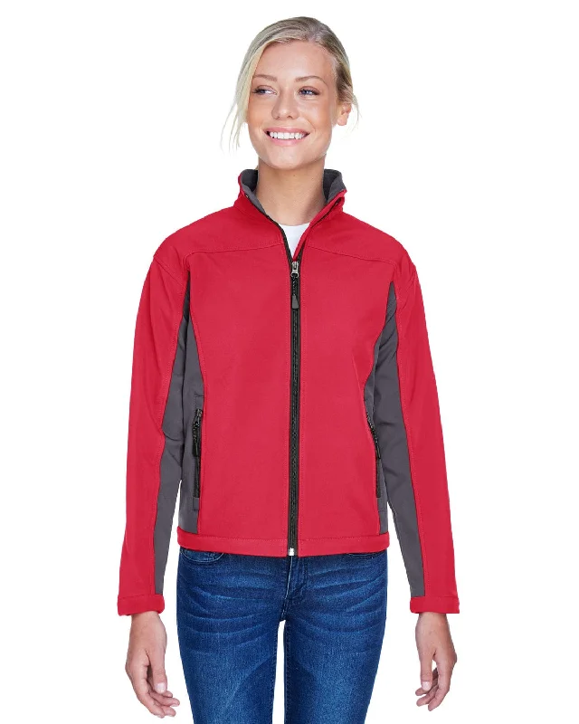 Weekend Discounts to Celebrate Devon & Jones Ladies Soft Shell Colorblock Jacket | Red/ Dk Charcoal