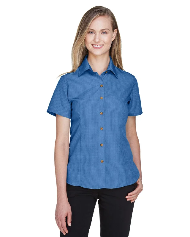 Daily Deals Harriton Ladies Barbados Textured Camp Shirt | Pool Blue