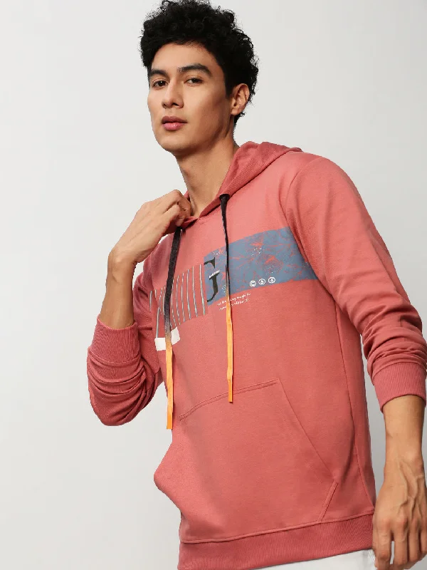 Special Price Men Peach Graphics Casual Sweatshirts