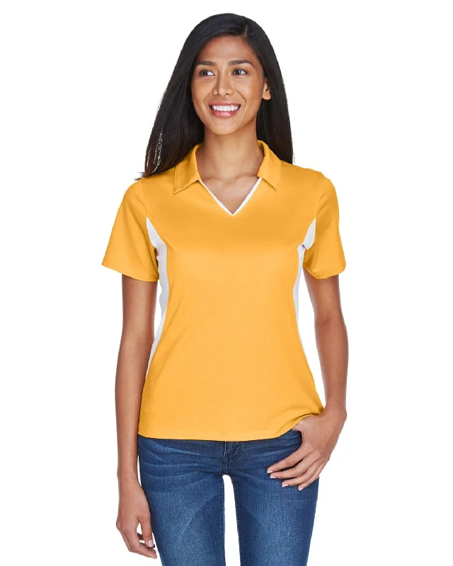 Hurry In Harriton Ladies Side Block Micro-Pique Polo Shirt | Gold/ White