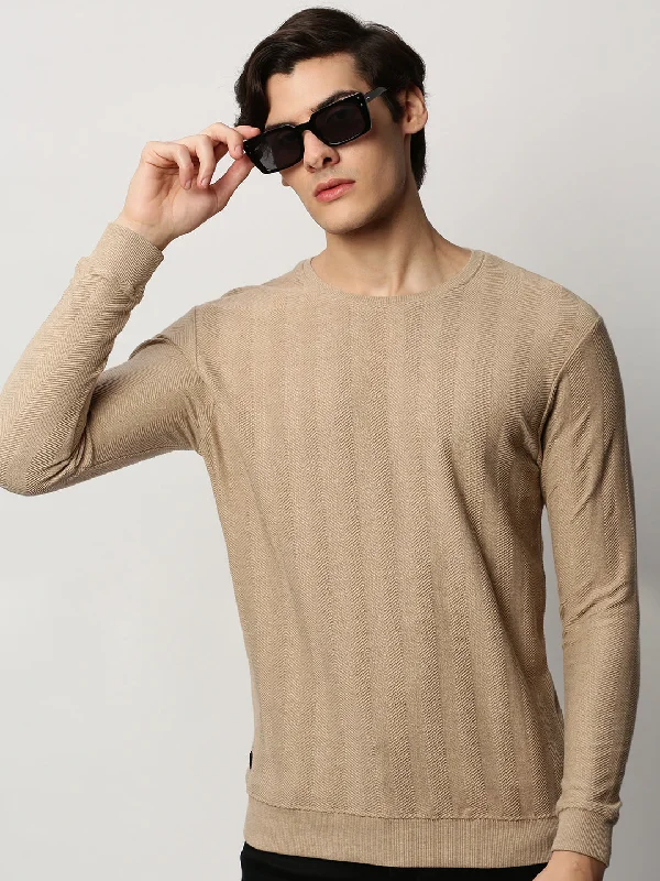 New Arrival Men Beige Chevron Casual Sweatshirts
