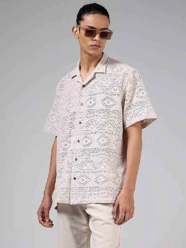 Discount Extravaganza ETA Cream Geometric Mesh Cotton Relaxed-Fit Shirt