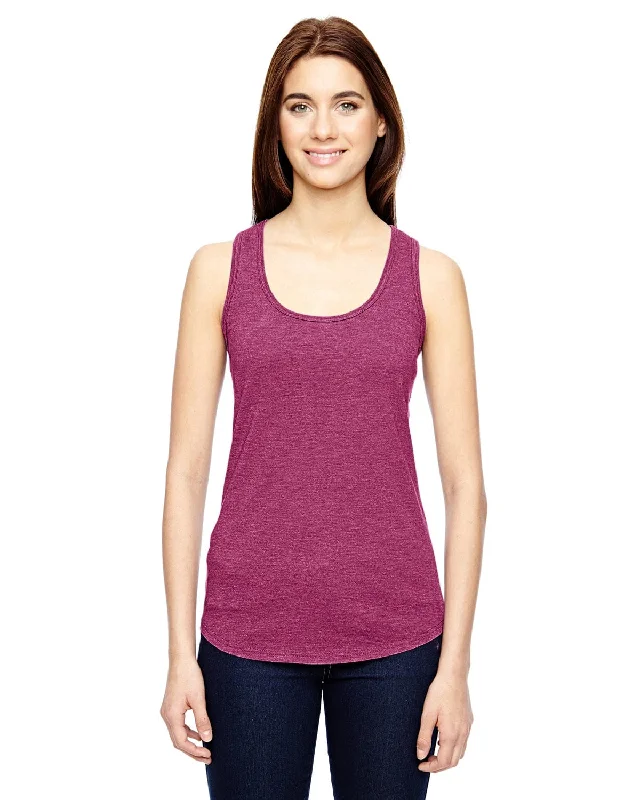Now Available Anvil Ladies Triblend Racerback Tank | Hthr Raspberry